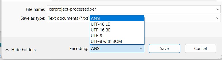 Screenshot illustrating ANSI encoding in Notepad